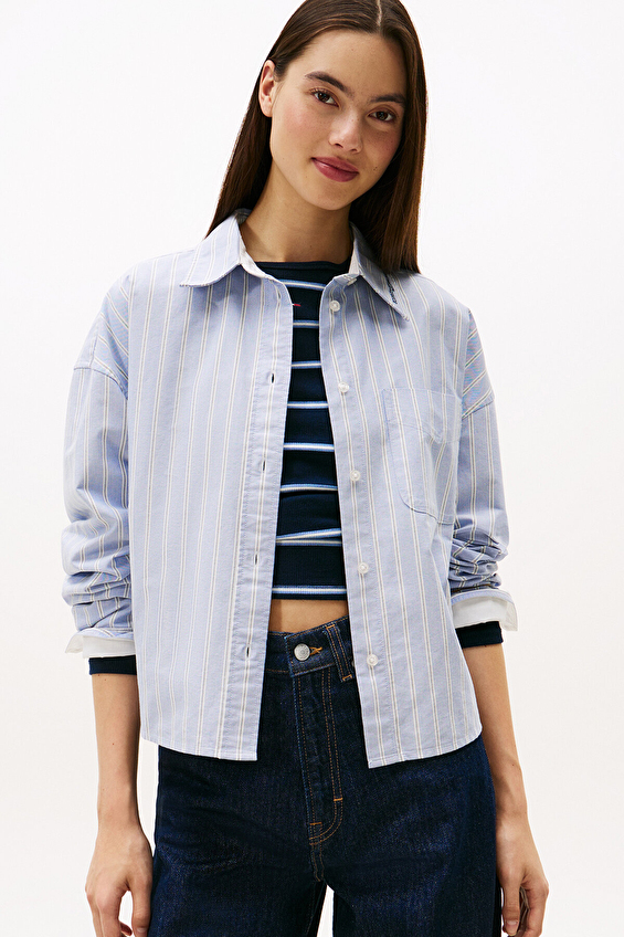 Tommy Jeans Kadın Gömlek DW0DW21455 Mavi Tommy Jeans Kadın Gömlek DW0DW21455 Mavi