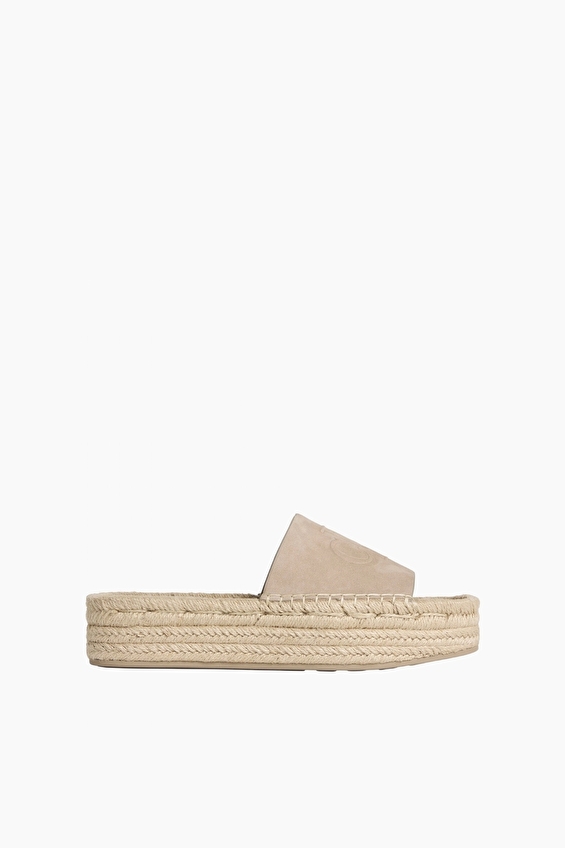 Calvin Klein Kadın Flatform Espadrille Mule Nub Mg Sandalet HW0HW02890A04 Bej
