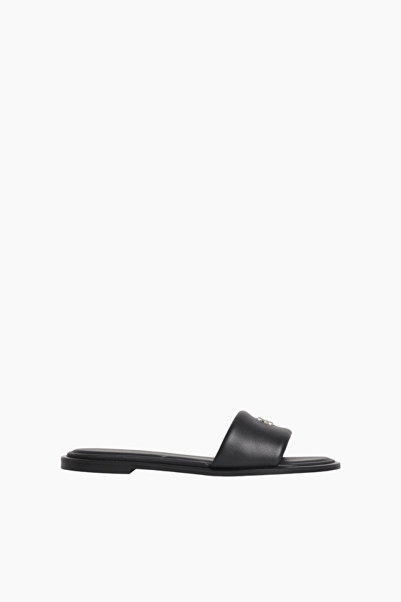 Calvin Klein Kadın Round Flat Sandal Lth Bar HW2 Sandalet HW0HW029250GJ Siyah