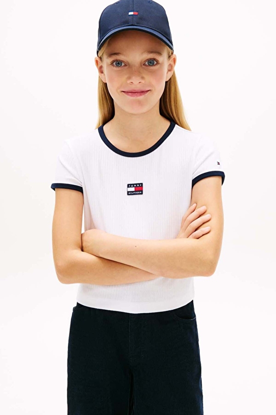 Tommy Hilfiger Kız Çocuk Tişört KG0KG09066 Beyaz Tommy Hilfiger Kız Çocuk Tişört KG0KG09066 Beyaz