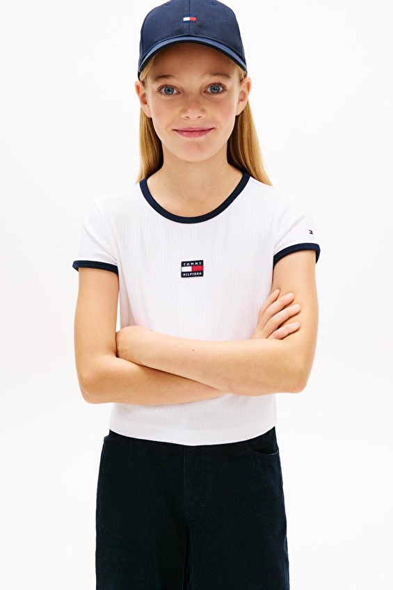 Tommy Hilfiger Kız Çocuk Tişört KG0KG09066 Beyaz Tommy Hilfiger Kız Çocuk Tişört KG0KG09066 Beyaz