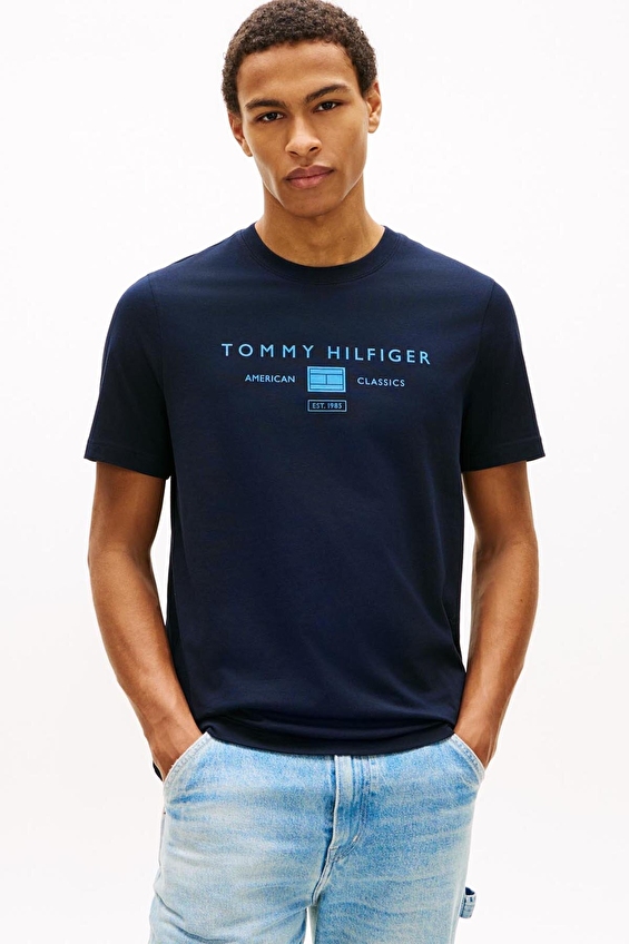 Tommy Hilfiger Erkek Tişört MW0MW42365 Mavi Tommy Hilfiger Erkek Tişört MW0MW42365 Mavi