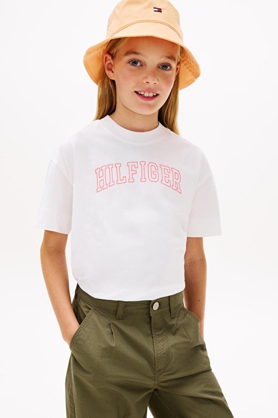 Tommy Hilfiger Kız Çocuk Tişört KG0KG09523 Beyaz Tommy Hilfiger Kız Çocuk Tişört KG0KG09523 Beyaz