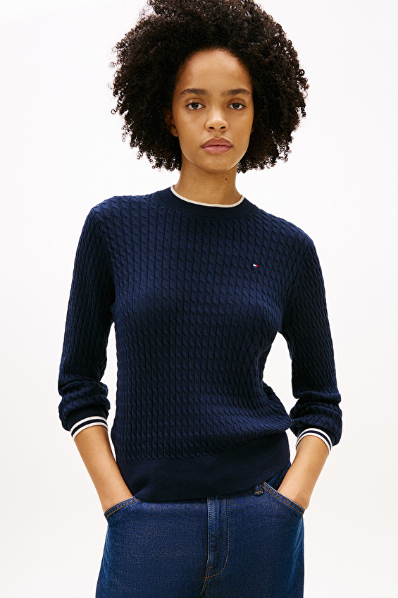 Tommy Hilfiger Kadın Kazak WW0WW44993 Mavi Tommy Hilfiger Kadın Kazak WW0WW44993 Mavi