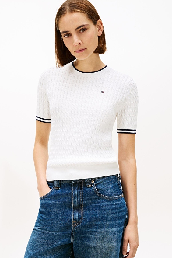 Tommy Hilfiger Kadın Kazak WW0WW41787 Beyaz Tommy Hilfiger Kadın Kazak WW0WW41787 Beyaz