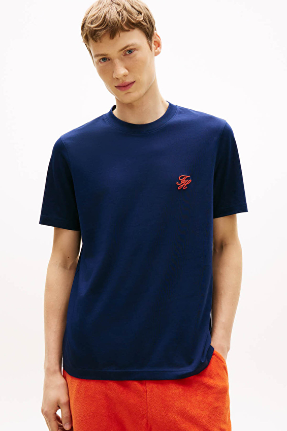Tommy Hilfiger Erkek Tişört MW0MW43066 Mavi Tommy Hilfiger Erkek Tişört MW0MW43066 Mavi