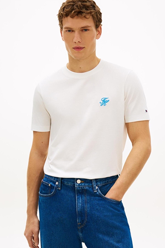 Tommy Hilfiger Erkek Tişört MW0MW43066 Beyaz Tommy Hilfiger Erkek Tişört MW0MW43066 Beyaz