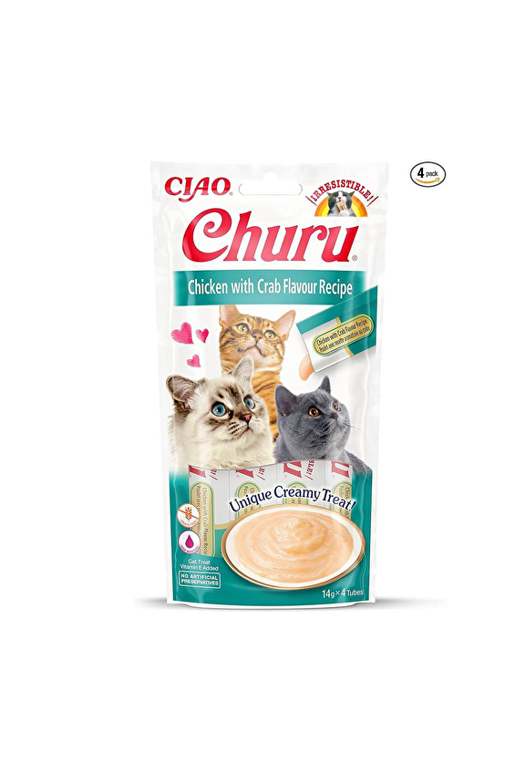 Ciao Churu Cream Tavuklu ve Yengeçli Kedi Ödül Kreması 4 x 14 Gr