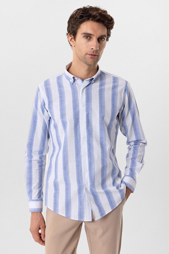 Süvari Slim Fit Düğmeli Yaka Erkek Gömlek 1008400277 Mavi Süvari Slim Fit Düğmeli Yaka Erkek Gömlek 1008400277 Mavi