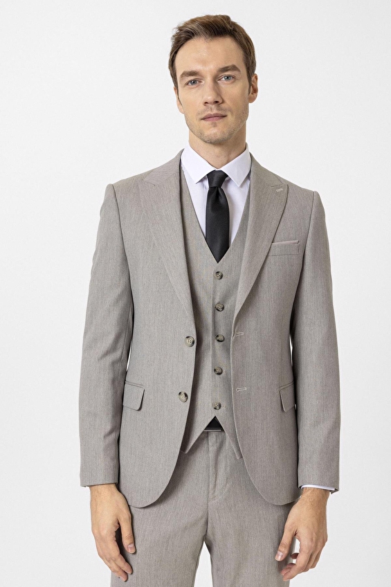 Süvari Slim Fit Sivri Yaka Erkek Takım Elbise 1020000312 Ekru Süvari Slim Fit Sivri Yaka Erkek Takım Elbise 1020000312 Ekru