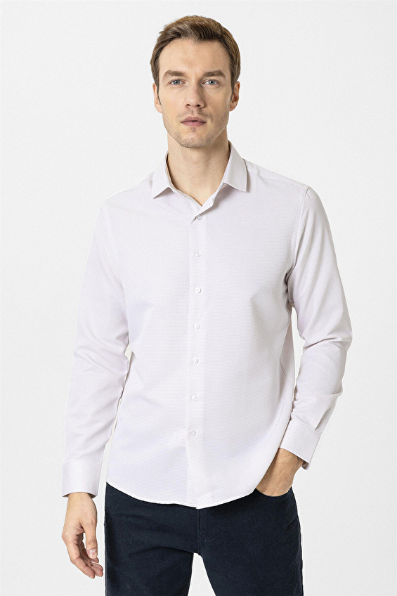 Süvari Slim Fit Klasik Yaka Erkek Gömlek 2024700513 Bej