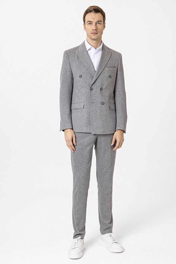 Süvari Slim Fit Kruvaze Yaka Erkek Kaban 1006900342 Gri Süvari Slim Fit Kruvaze Yaka Erkek Kaban 1006900342 Gri