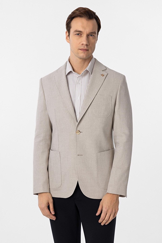 Süvari Mono Yaka Slim Fit Erkek Ceket 2021600387 Bej Süvari Mono Yaka Slim Fit Erkek Ceket 2021600387 Bej