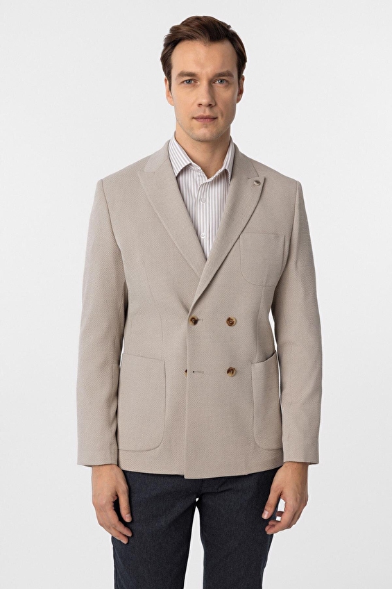 Süvari Slim Fit Kruvaze Yaka Erkek Ceket 2021600386 Bej Süvari Slim Fit Kruvaze Yaka Erkek Ceket 2021600386 Bej