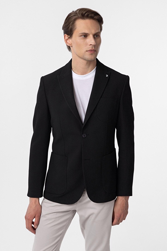 Süvari Slim Fit Sivri Yaka Erkek Ceket 2021600391 Siyah Süvari Slim Fit Sivri Yaka Erkek Ceket 2021600391 Siyah