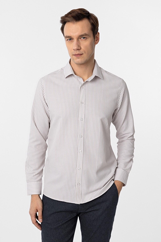 Süvari Slim Fit Klasik Yaka Erkek Gömlek 2024700550 Bej Süvari Slim Fit Klasik Yaka Erkek Gömlek 2024700550 Bej