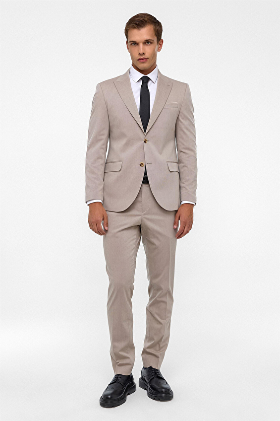 Süvari Slim Fit Sivri Yaka Erkek Takım Elbise 1020000322 Bej