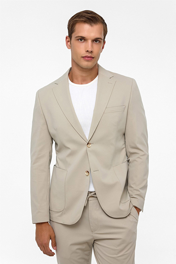 Süvari Mono Yaka Slim Fit Erkek Takım Elbise 1006900359 Bej