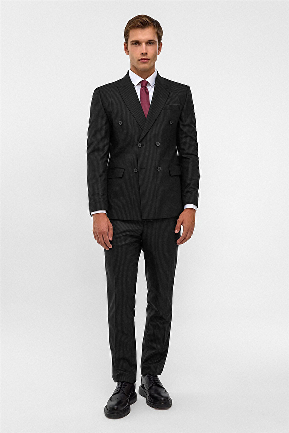 Süvari Slim Fit Sivri Yaka Erkek Takım Elbise 1006900372 Siyah