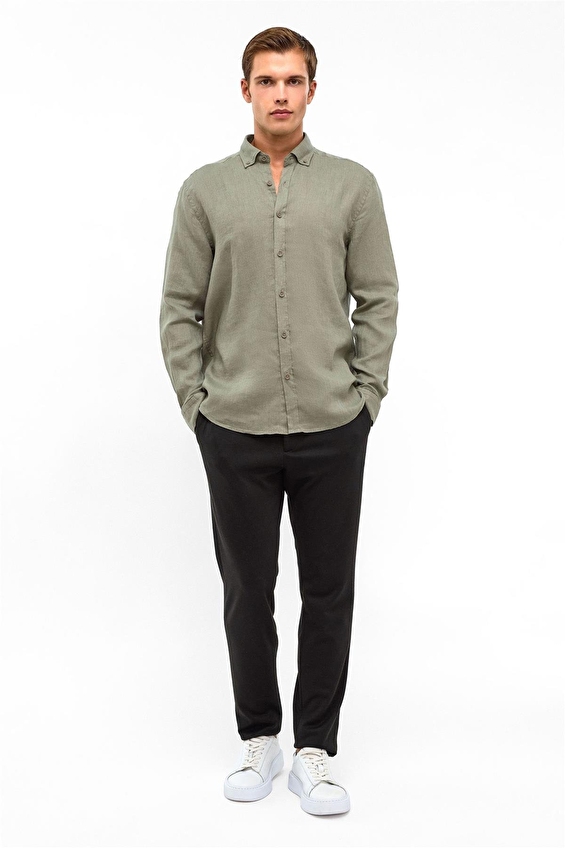 Back&Bond Comfort Fit Düğmeli Yaka Erkek Gömlek B34S20041 Haki