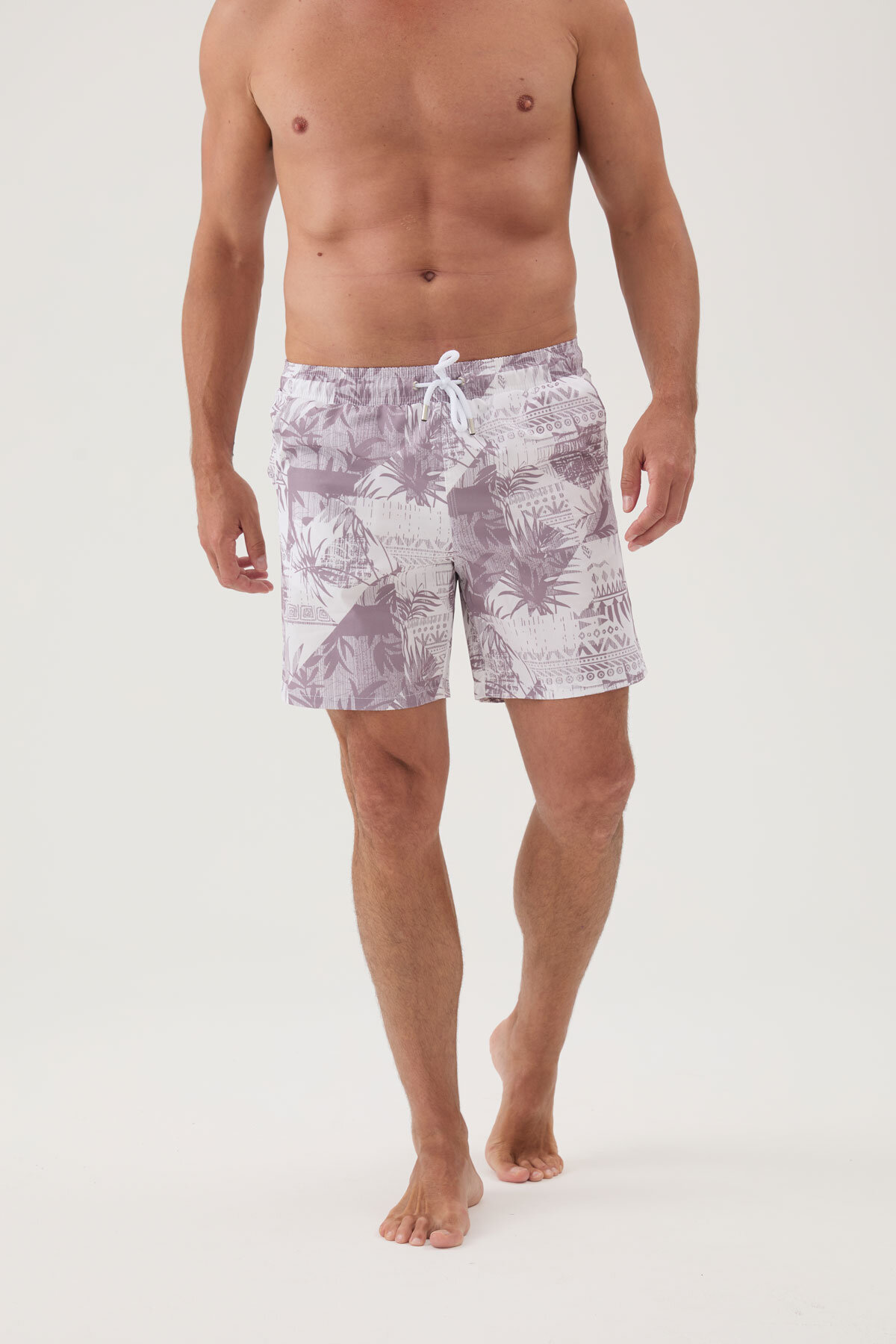 Cottons & Clouds Beli Lastikli Regular Fit Su İtici İp Bağlamalı Erkek İki Yan Cep Detaylı Özellikli Mayo Şort CC0701 Desenli