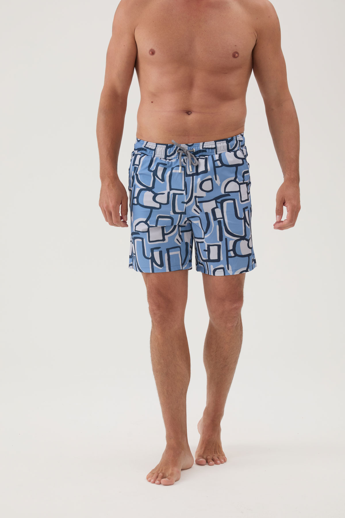 Cottons & Clouds Beli Lastikli Regular Fit Su İtici İp Bağlamalı Erkek İki Yan Cep Detaylı Özellikli Mayo Şort CC0705 Desenli