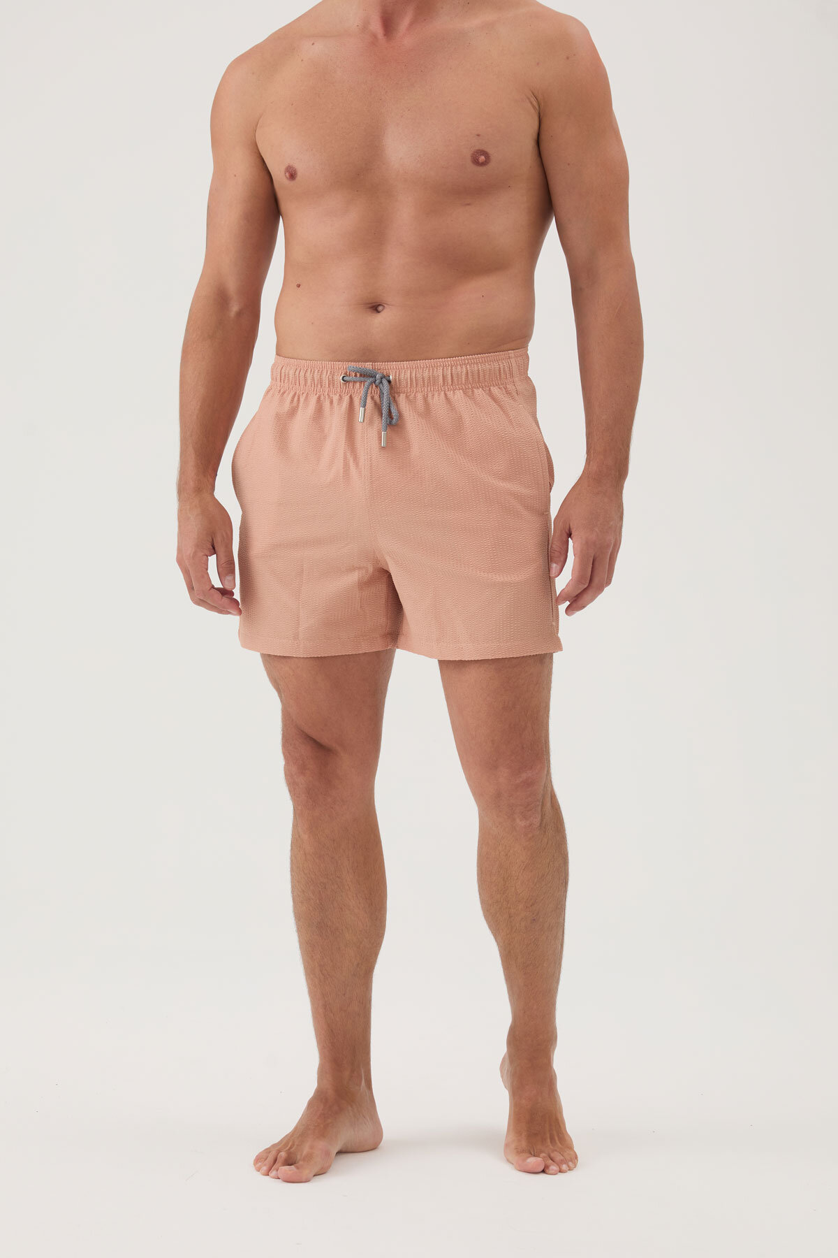 Cottons & Clouds Beli Lastikli Regular Fit Su İtici İp Bağlamalı Erkek İki Yan Cep Detaylı Özellikli Gofre Mayo Şort CC0713 Şeftali tüyü