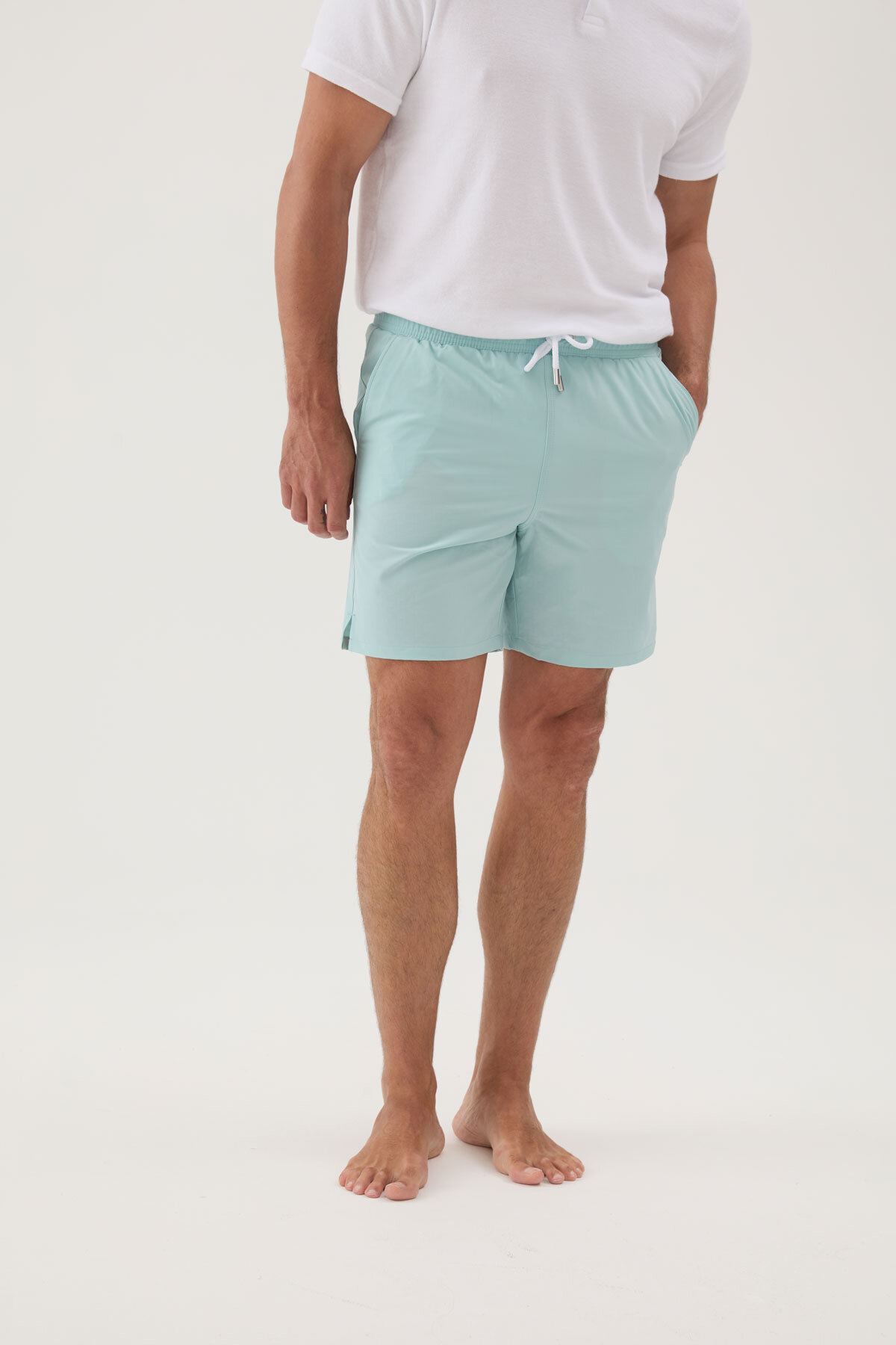 Cottons & Clouds Beli Lastikli Regular Fit Su İtici İp Bağlamalı Erkek İki Yan Cep Detaylı Özellikli Mayo Şort CC0722 Bulut mavisi