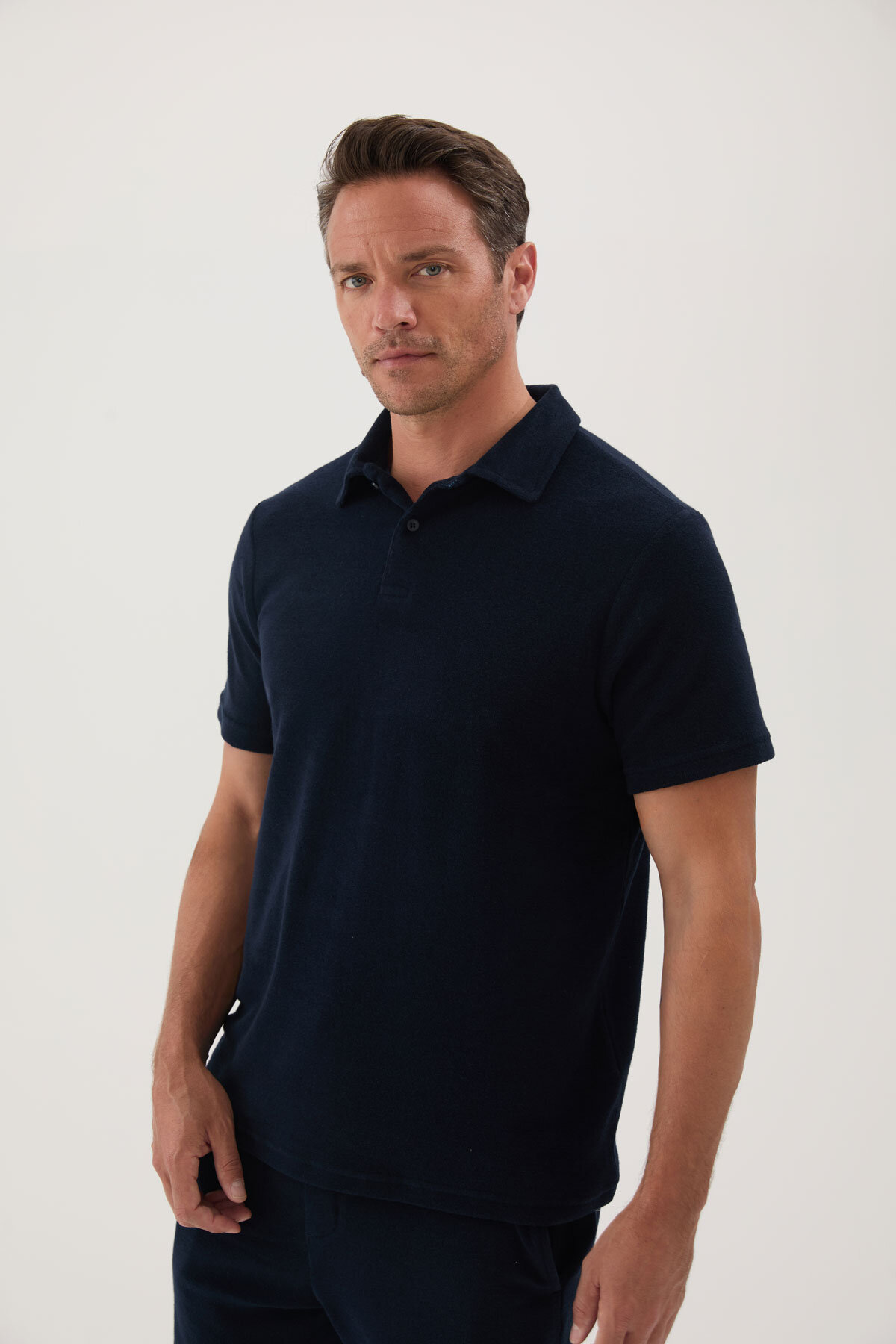 Cottons & Clouds Regular Fit Kısa Kollu Erkek Basic Havlu Tişört CC5002 Lacivert