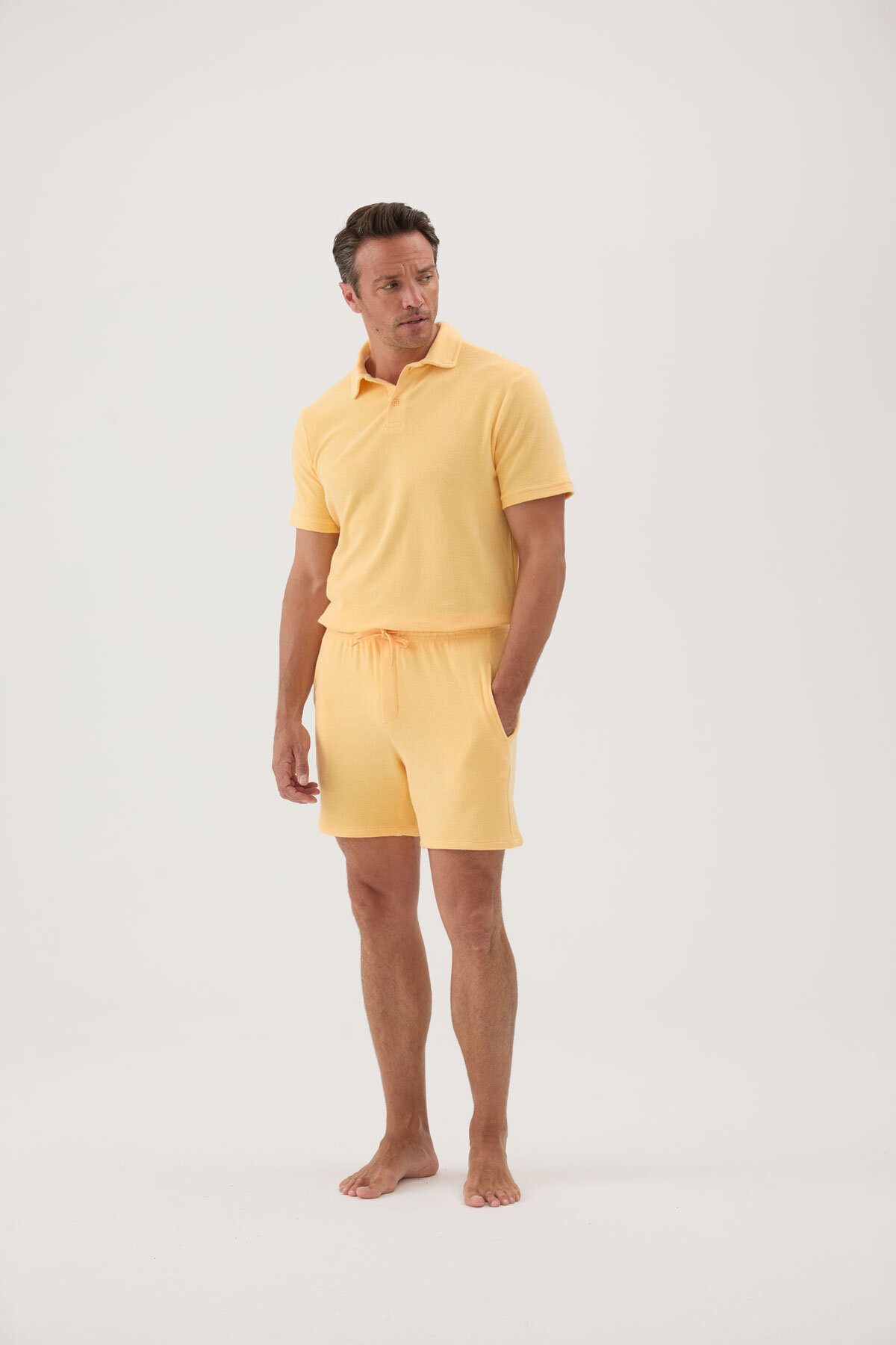 Cottons & Clouds Regular Fit Kısa Kollu Erkek Basic Havlu Tişört CC5004 Sarı