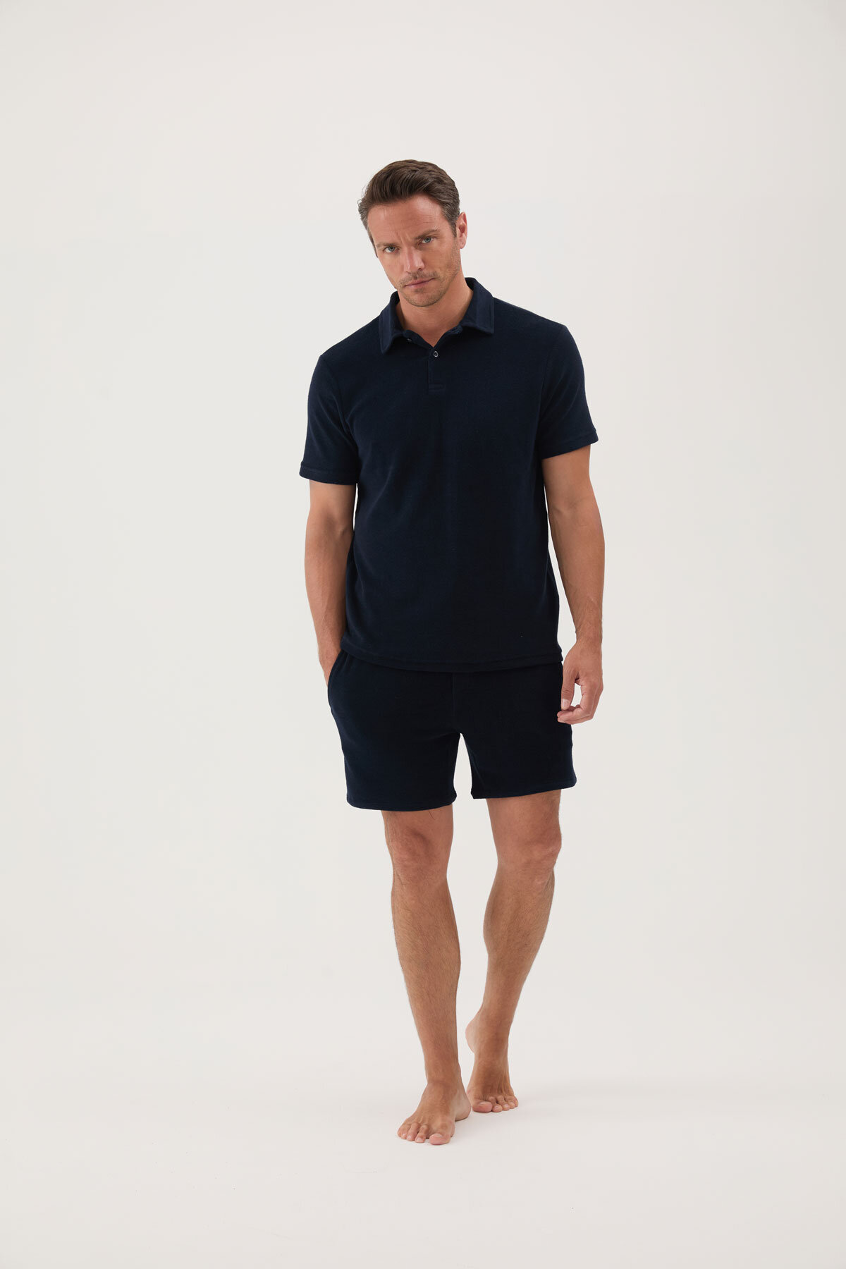 Cottons & Clouds Beli Lastikli Regular Fit Erkek Havlu Şort CC5008 Lacivert