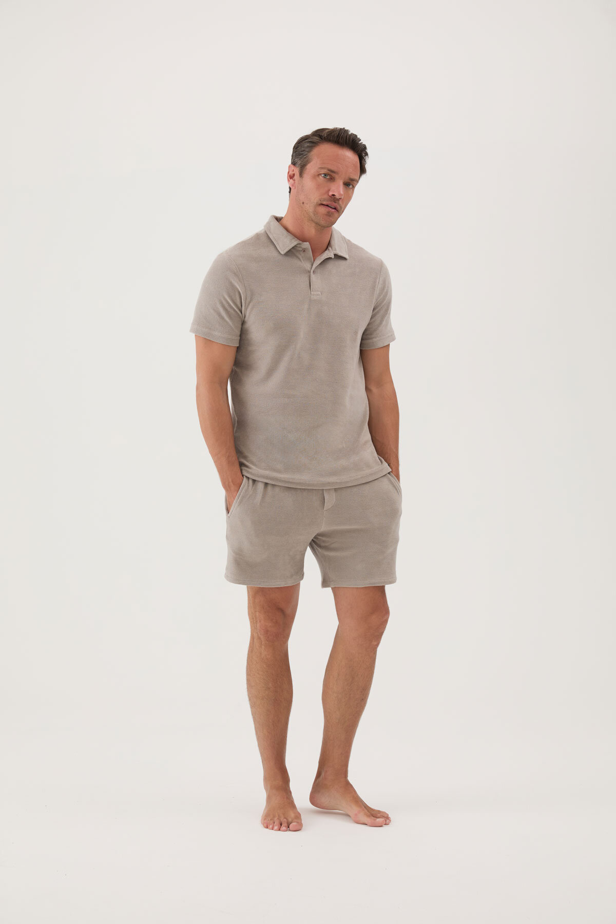 Cottons & Clouds Beli Lastikli Regular Fit Erkek Havlu Şort CC5009 Bej