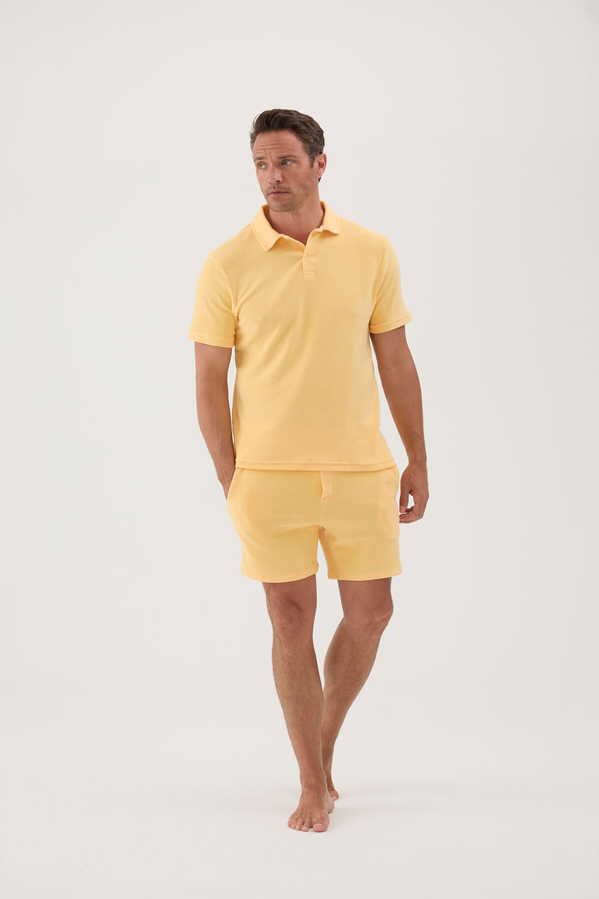 Cottons & Clouds Beli Lastikli Regular Fit Erkek Havlu Şort CC5010 Sarı