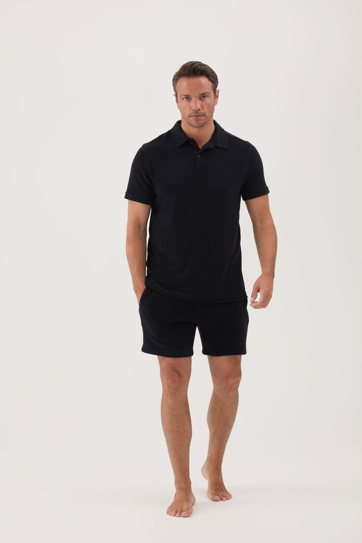 Cottons & Clouds Beli Lastikli Regular Fit Erkek Havlu Şort CC5011 Siyah