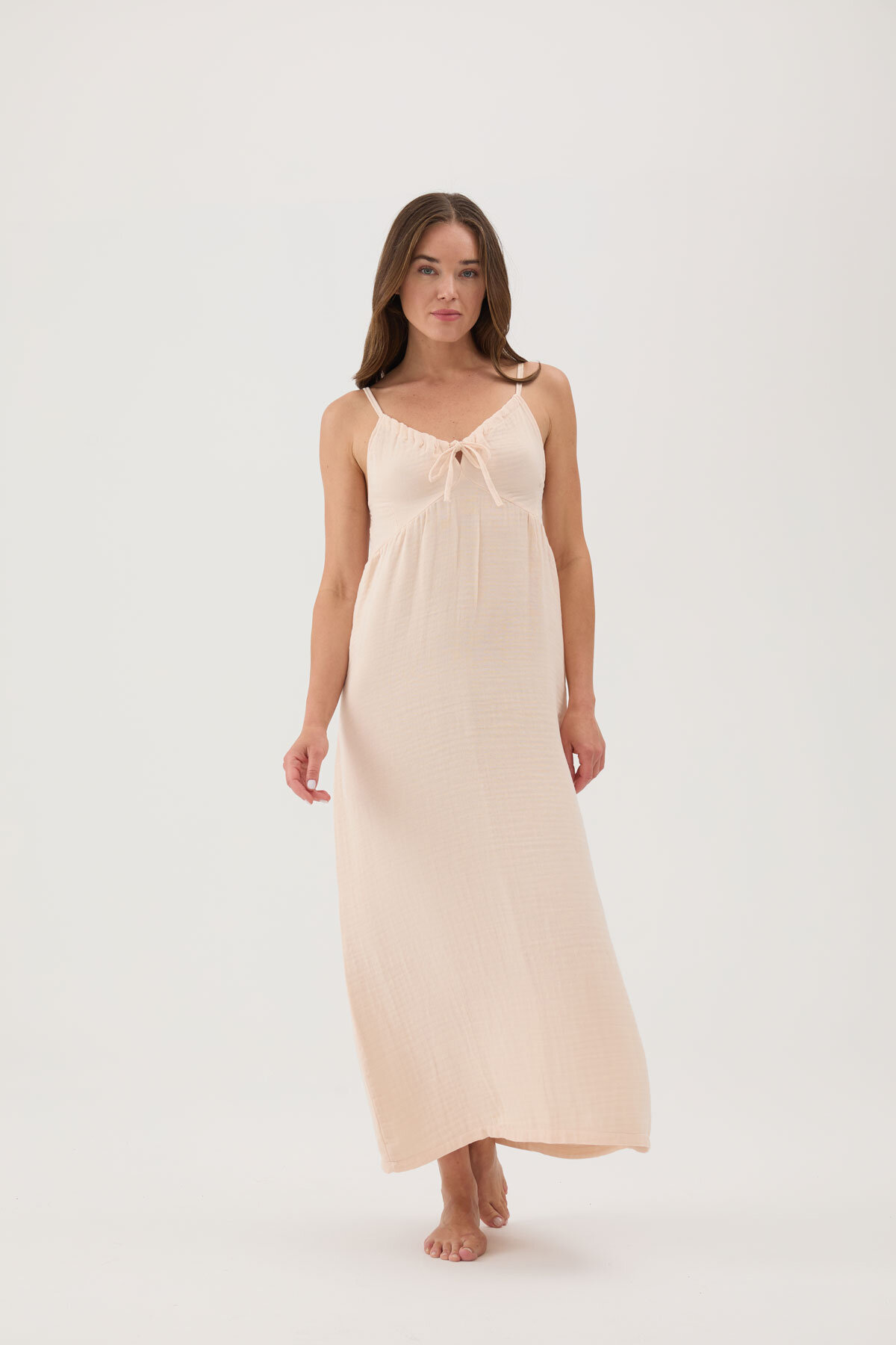 Cottons & Clouds Regular Fit Kadın Muslin Ev Elbisesi CC5867 Bej