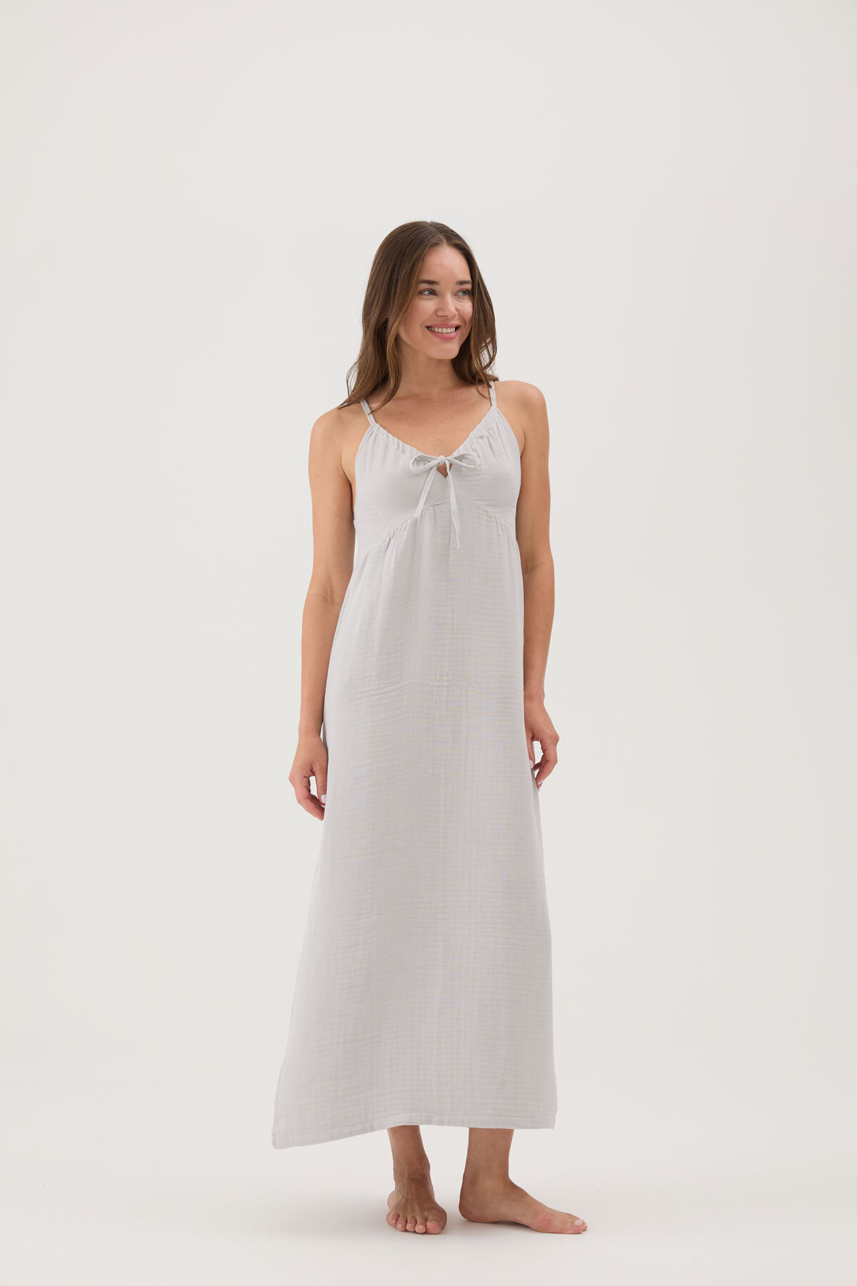 Cottons & Clouds Regular Fit Kadın Muslin Ev Elbisesi CC5868 Gri