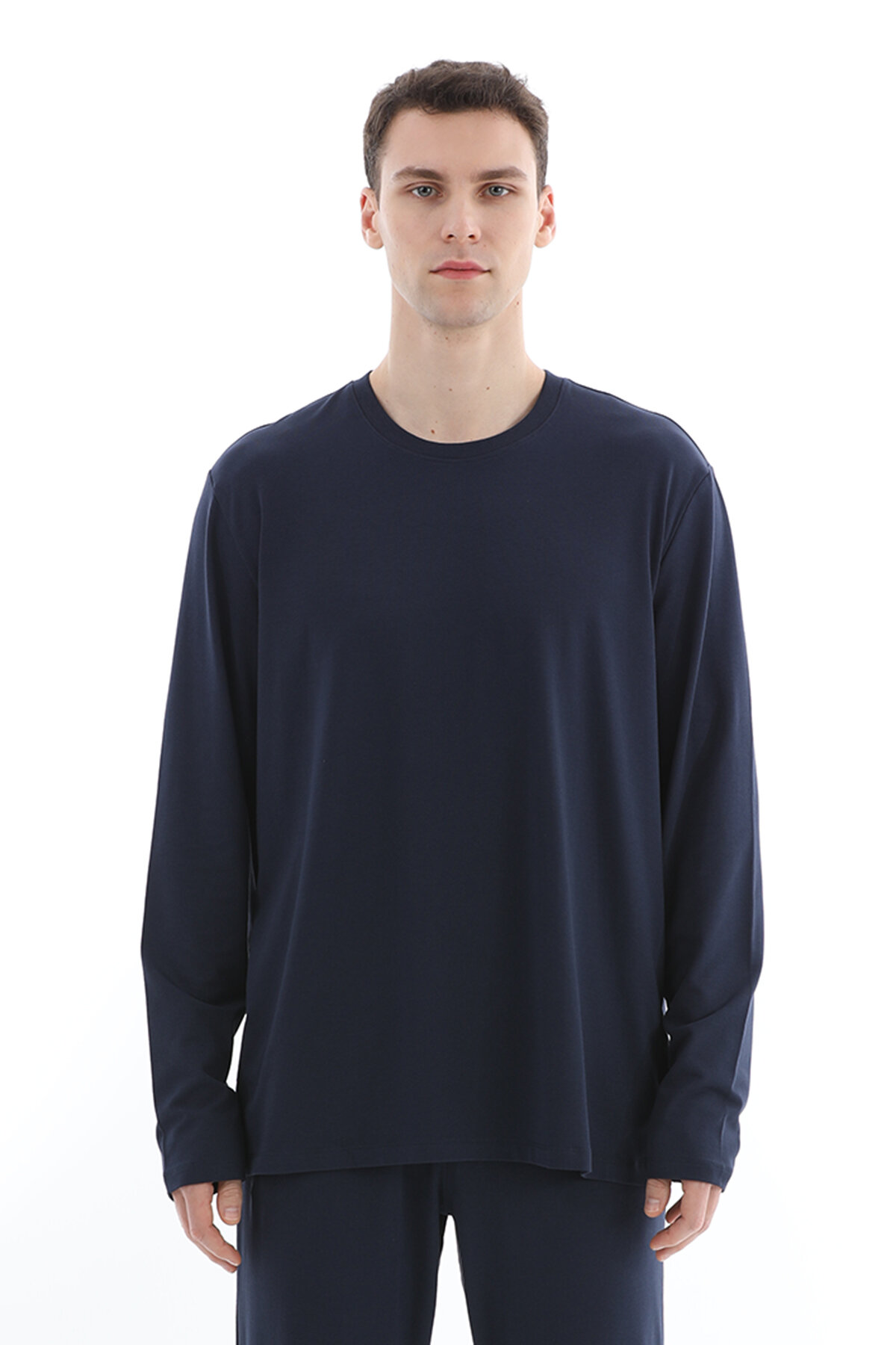 Cottons & Clouds Bisiklet Yaka Uzun Kol Loose Fit Pamuk-Modal Erkek Pijama Üstü CC6132 Lacivert