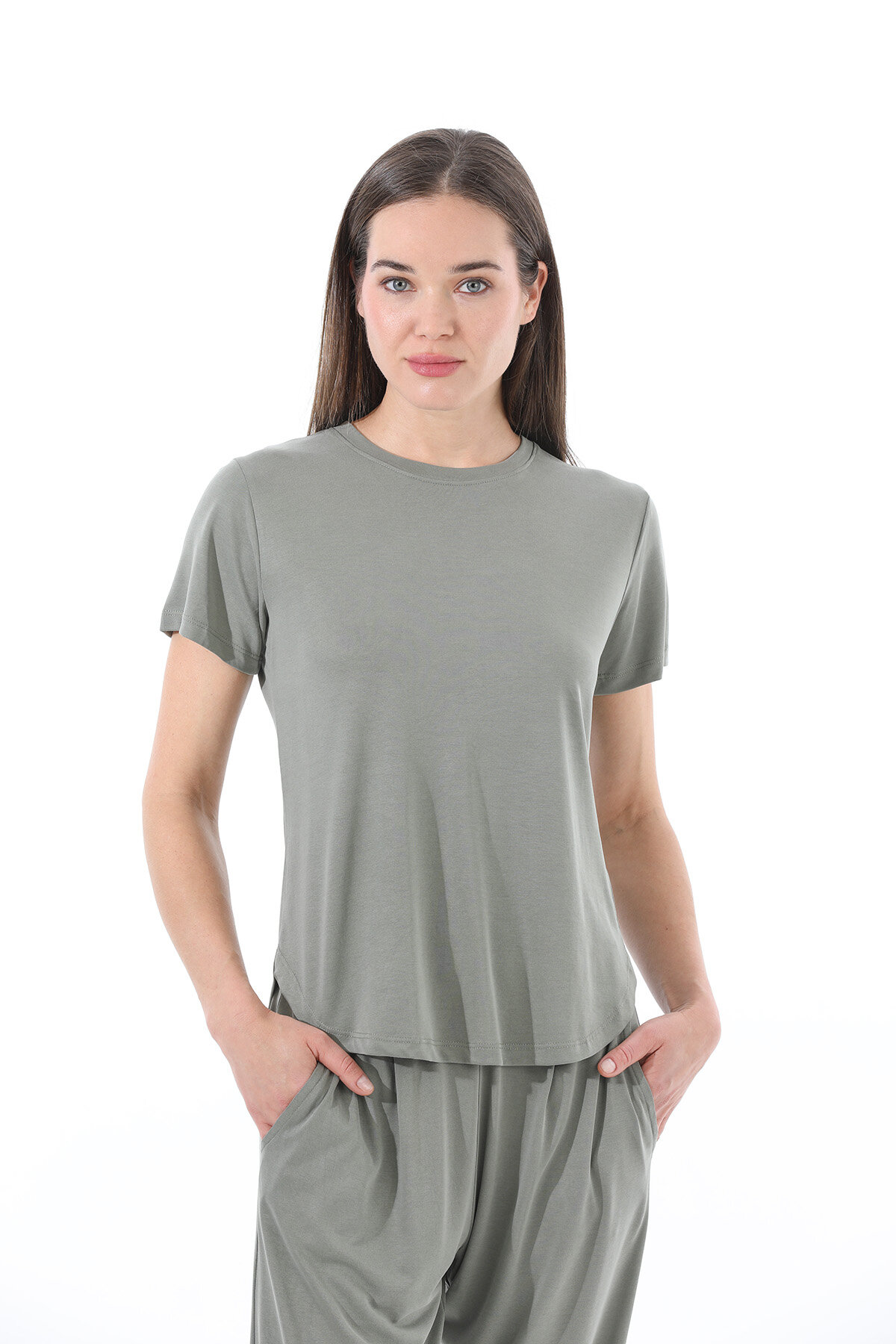 Cottons & Clouds Loose Fit Kısa Kollu Kadın Süprem Pijama Takımı CC7698 Haki