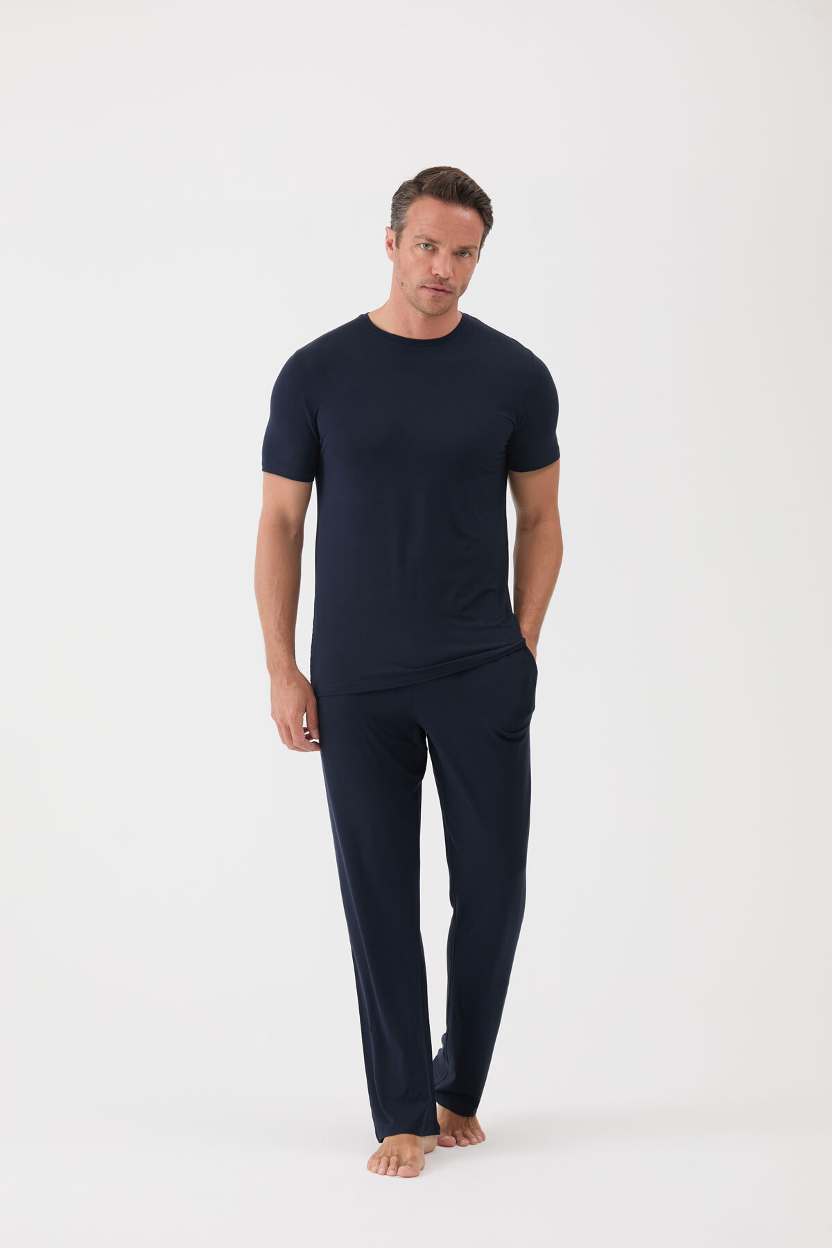 Cottons & Clouds Loose Fit Kısa Kollu Erkek Mikro Modal Pijama Takımı CC9083 Lacivert