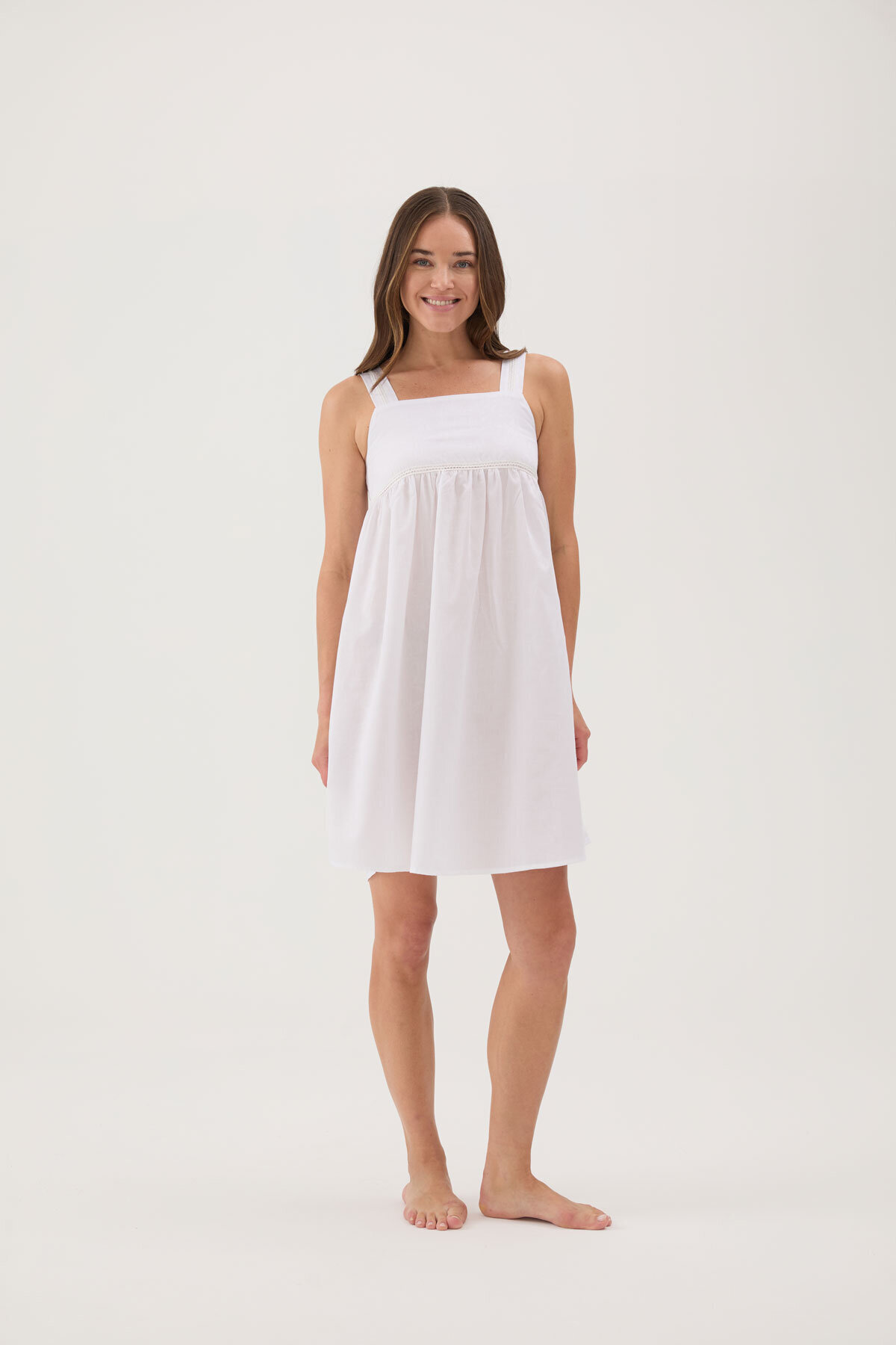 Cottons & Clouds Loose Fit İp Askılı Kadın Refli Gecelik CC9223 Beyaz