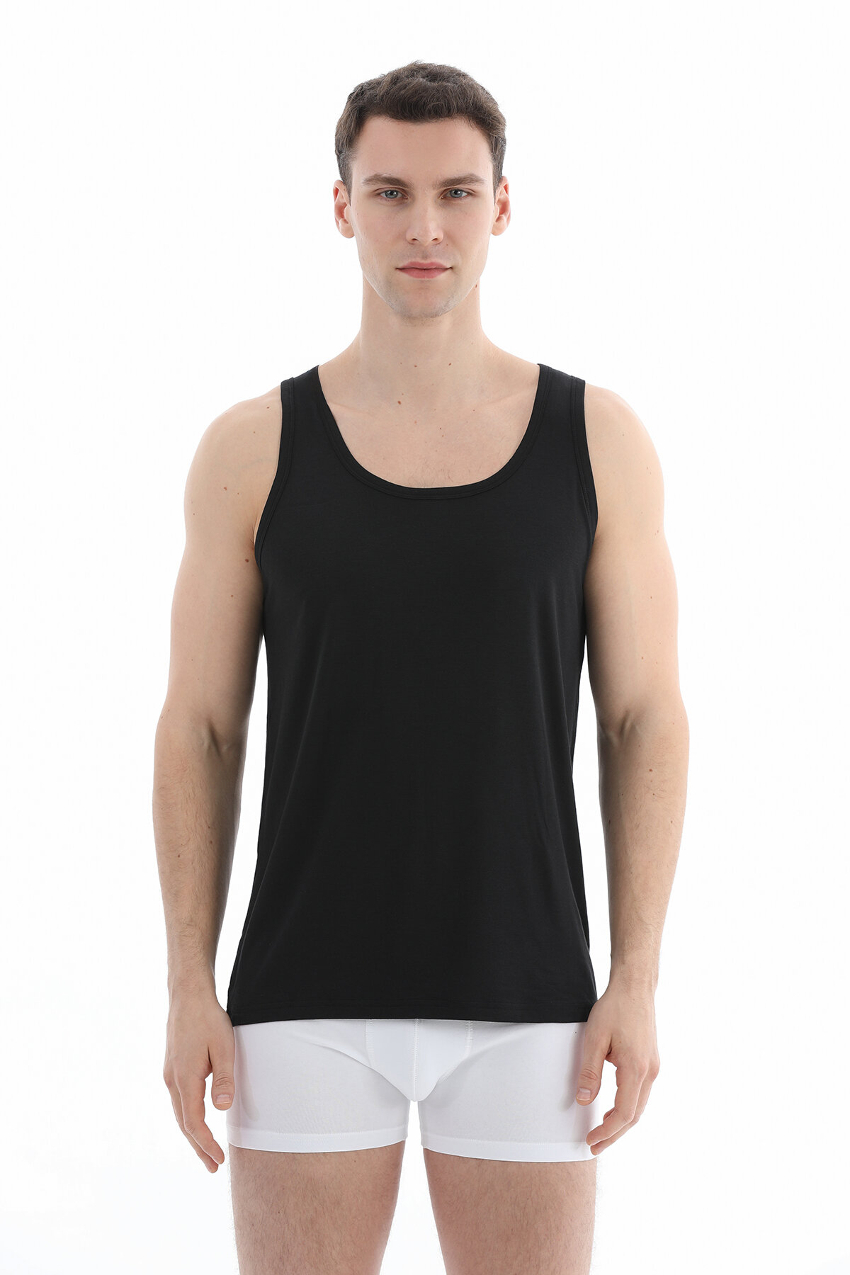 Cottons & Clouds Erkek Tekli U Yaka Kalın Askılı Modal Atlet CC9305 Siyah