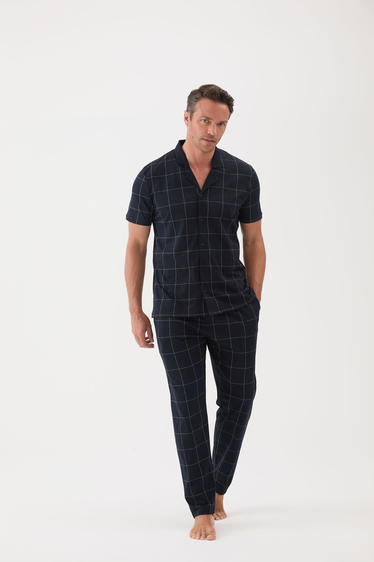 Cottons & Clouds Loose Fit Kısa Kollu Erkek Pijama Takımı CC9577 Lacivert