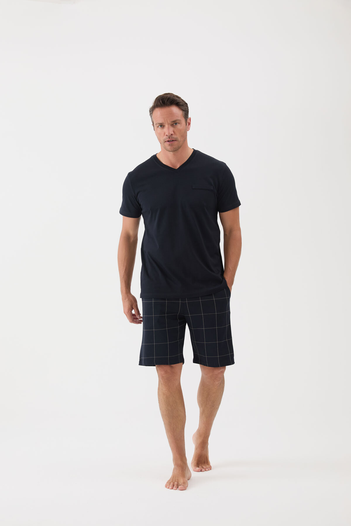 Cottons & Clouds Loose Fit Kısa Kollu Erkek Şort Takımı CC9579 Lacivert