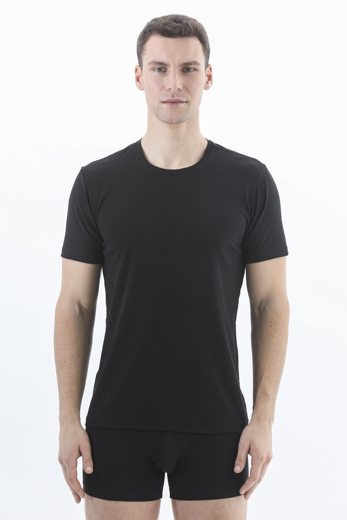 Cottons & Clouds Erkek Cottons&Clouds İkili Bisiklet Yaka Kısa Kollu Fanila CC9675 Siyah/siyah