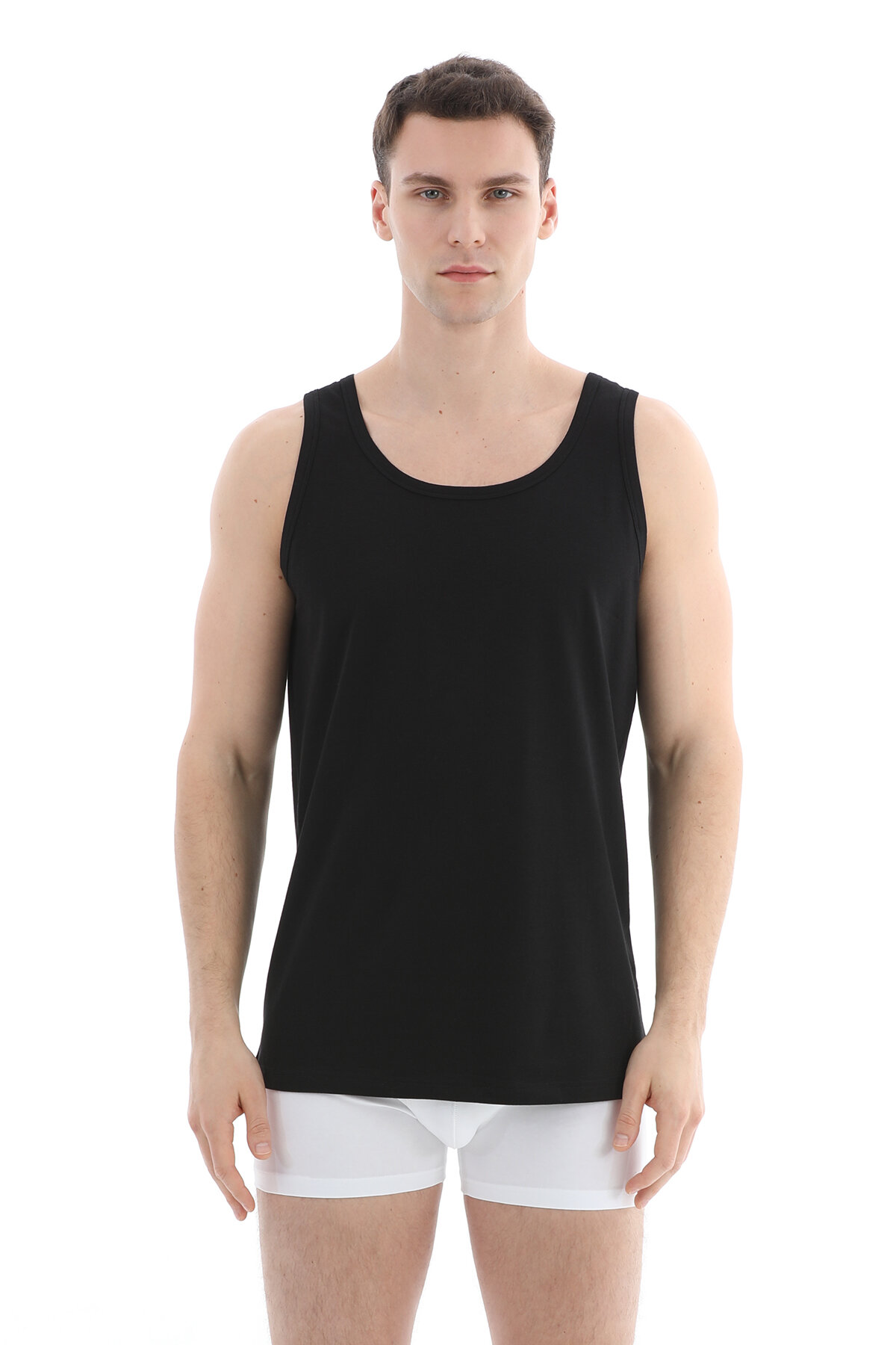 Cottons & Clouds Erkek İkili U Yaka Kalın Askılı Atlet CC9678 Siyah/siyah