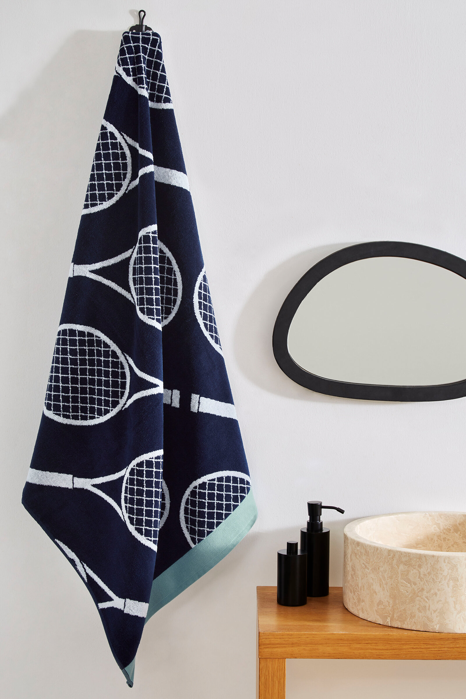 Cottons & Clouds Racket Nakışlı Kadife Banyo Havlusu 90 x 170 cm