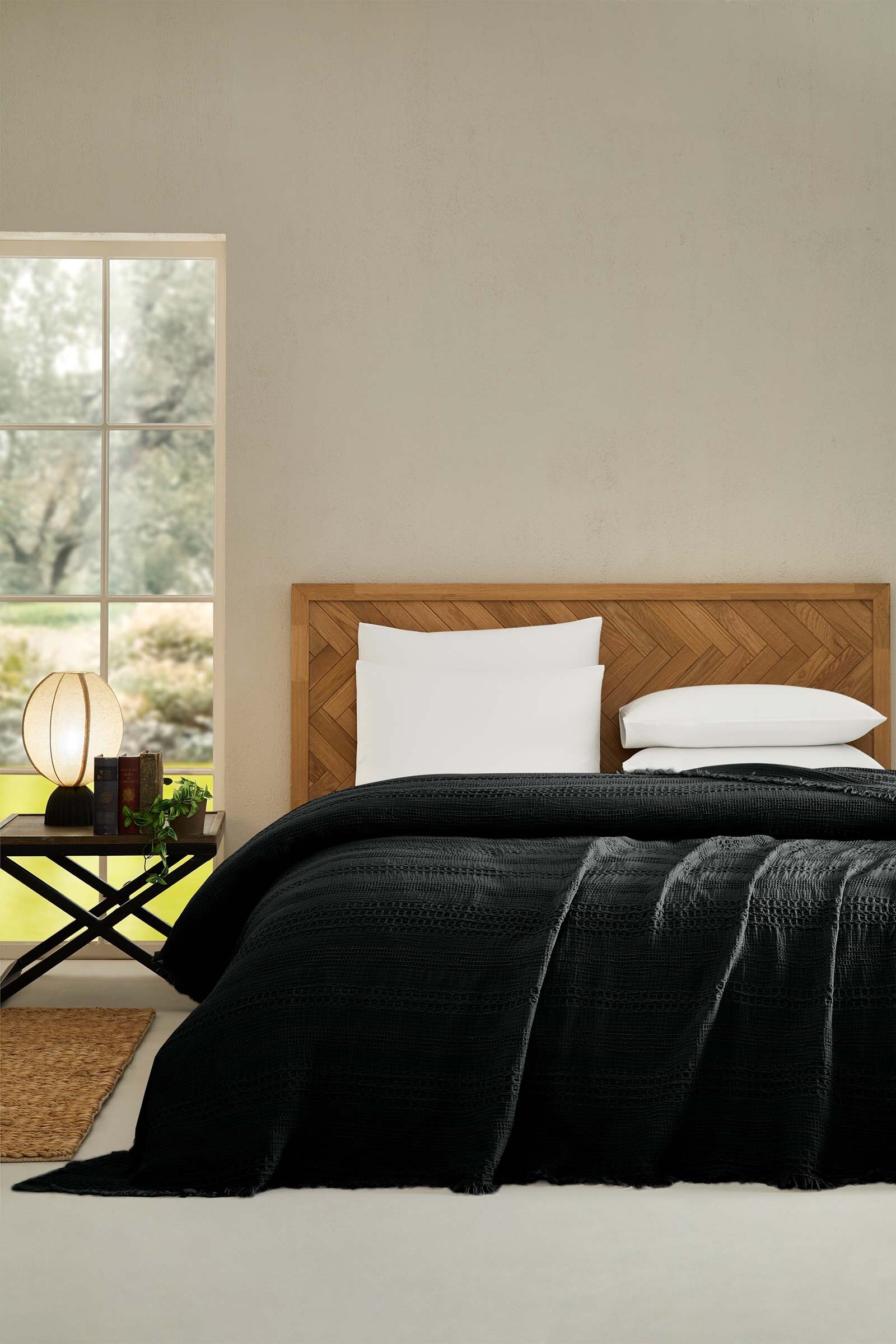 Cottons & Clouds Striped Waffle Throw Örtü 140 x 200 cm