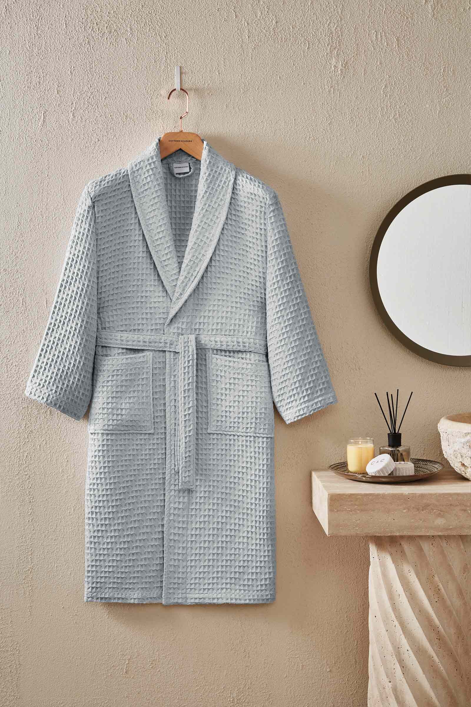 Cottons & Clouds Waffle Diagonal Şal Yaka Bornoz