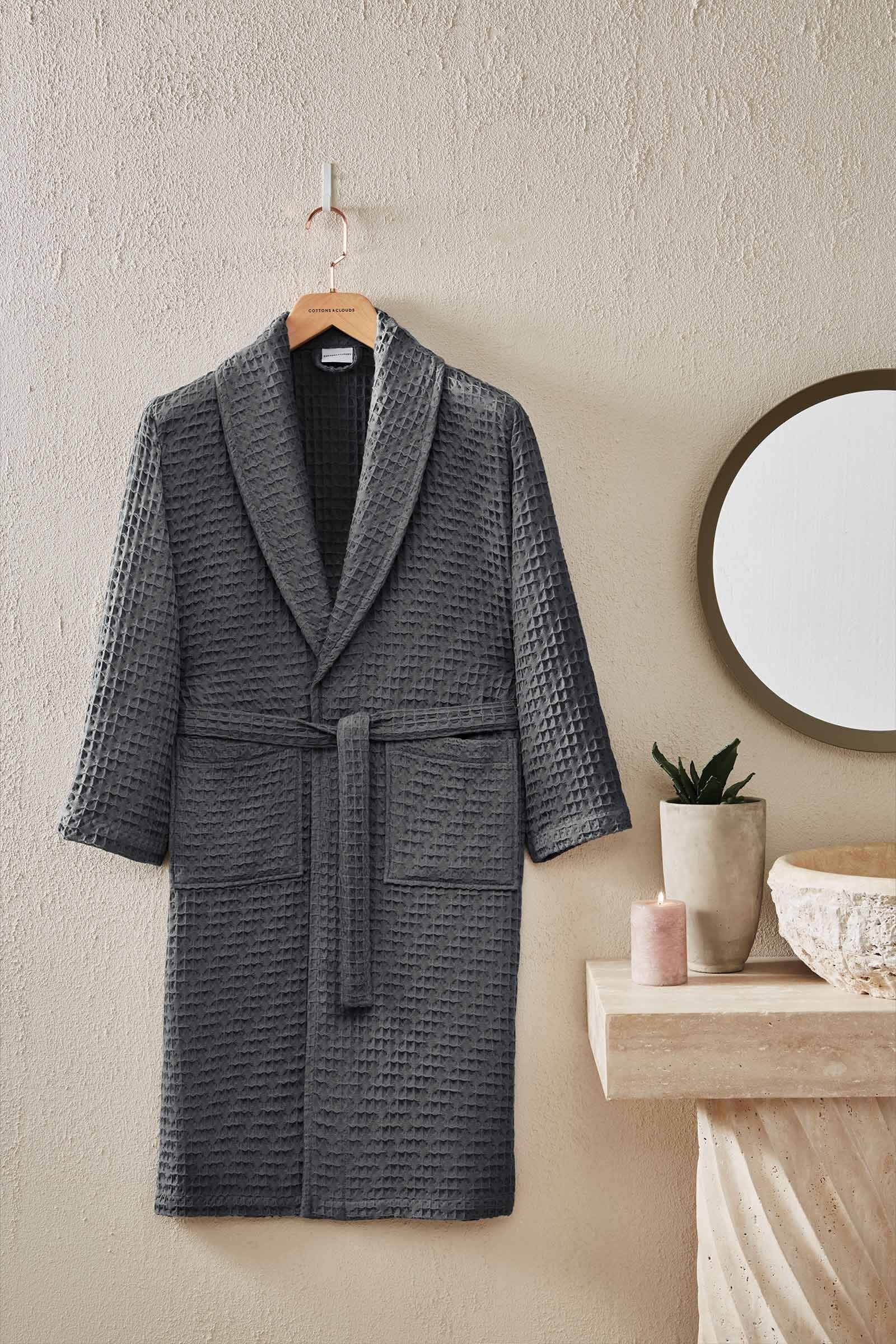 Cottons & Clouds Waffle Diagonal Şal Yaka Bornoz