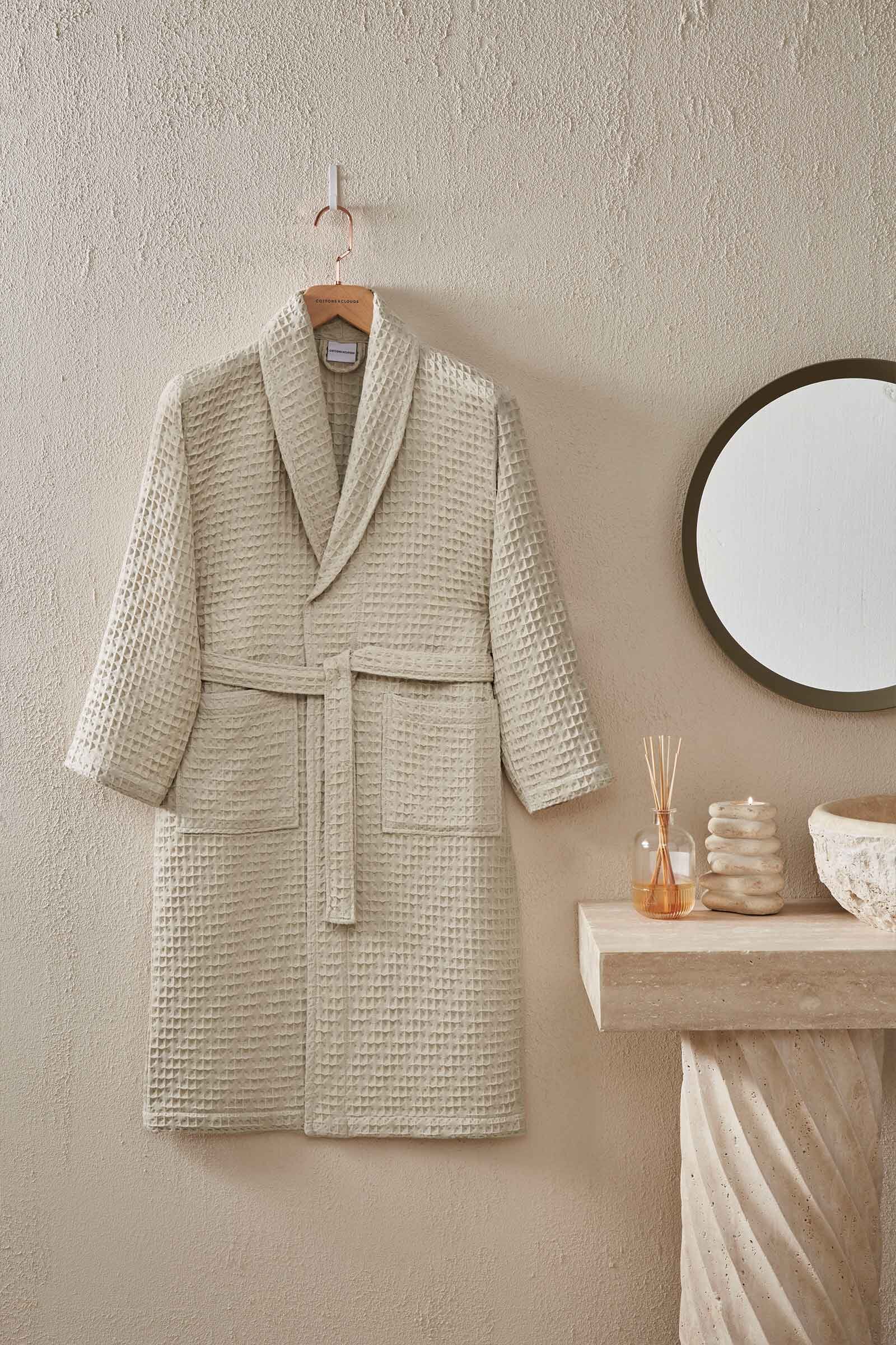 Cottons & Clouds Waffle Diagonal Şal Yaka Bornoz